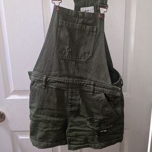 Army green forever 21 distressed overall shorts